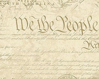 Patriottische kaart op beige achtergrond met staten, tekst op beige achtergrond, op maat gesneden, halve meter, fat quarters, katoenen stof Stonehenge America 250 van Northcott