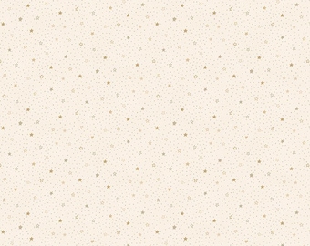 Gold Tiny Stars Tonal with Dots on Cream Yard, Half Yard, Fat Quarters Cotton Fabric Linen Closet by Janet Rae Nesbitt for Henry Glass