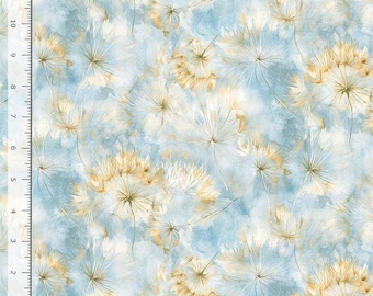 Wildflower Floral Light Blue with Yellow/Cream By the Yard, Half Yards, Fat Quarters Digital Cotton Fabric Mystic Meadow Timeless Treasures