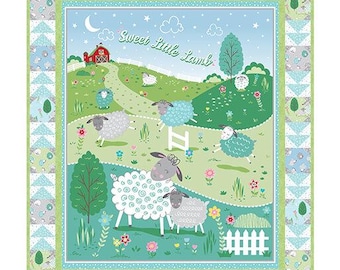 I Love Ewe Sweet Baby-quiltset Afgewerkt patroon 44" x 52" l en alle stoffen behalve achterkant inbegrepen katoenen stof Sweet Little Lamb van Benartex