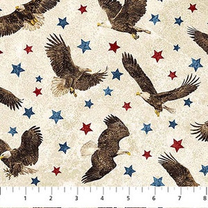 SALE Patriotic Soaring Eagles on Cream Background with Blue and Red Stars, Cotton Fabric Stars & Stripes 11, Item 25415-11 by Northcott