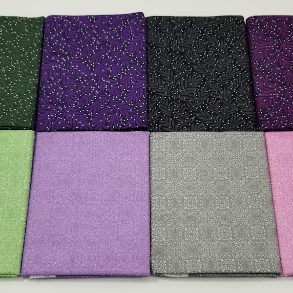 Pearl Geometric or Fern in, Charcoal, Grey, Greens, Purples; Fat Quarters 8 Designs 18x21 ea. 100% Cotton Fabric Miss Marguerite by Benartex