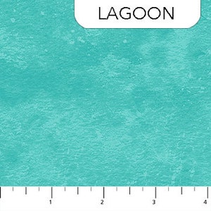 May include: A solid teal blue fabric swatch with a slightly textured surface. The fabric is labeled "LAGOON".
