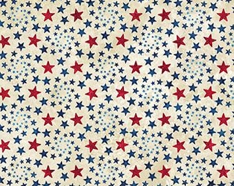 Patriotic Pinwheel Red + Blue Stars on Cream, By the Yard, Half Yard, Fat Quarters, Cotton Fabric Stonehenge Stars & Stripes 14 by Northcott