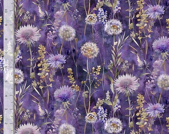 Wildflowers Packed Field Blue/Purple, Yards, Half Yards, Fat Quarters Digital Cotton Fabric Mystic Meadow by Timeless Treasures