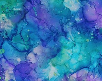 Large Fluid Bubble Texture in Turq/Multi Colors Digital Cotton Fabric, By the Yard, Half Yard & Fat Quarters, 42"W. Coral Reef by Northcott