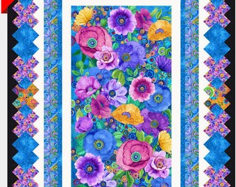 Quiltpakket Vivid Vibes, afgewerkt 50"B x 68"L, alles behalve de achterkant inbegrepen. Digitale katoenen stof On The Bright Side van Timeless Treasures.