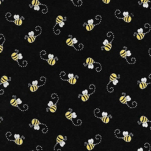 Cute Bees on Black, Cotton Fabric, By the Yard, Half Yards & Fat Quarters Advice from a Sunflower Line by Timeless Treasures