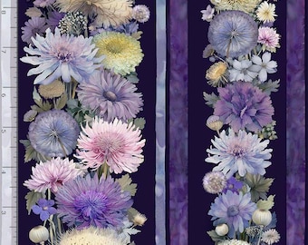 Wildflower Stripe Blue/Purple/Pink Colors, Purple Background Yards, Half Yards Digital Cotton Fabric Mystic Meadow by Timeless Treasures