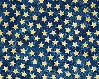 Patriottische beige sterren op een marineblauwe achtergrond, op maat gesneden, halve meter, fat quarters, katoenen stof Stonehenge America 250 van Northcott