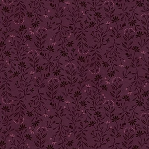 Calico Ditsy Flower in Aubergine Folk Art Design, By the Yard, Half Yards, Fat Quarters Cotton Fabric Flossie&#39;s Flowers by Henry Glass