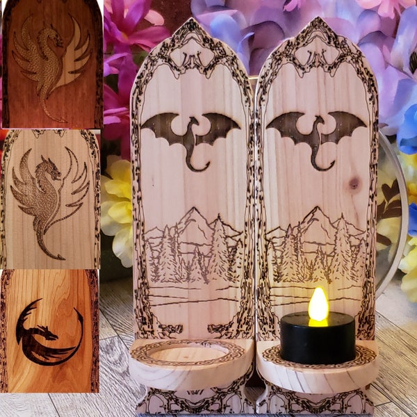 Pair- "DRAGON" Rustic look Wall mount Tea light candle holder / sconce. Gothic Fantasy Candle holder