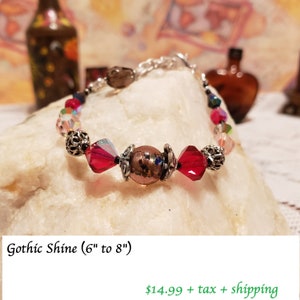 Unique &quot;Gothic Shine&quot;  handmade womens bracelet. Purple, black and red bead bracelet. Gothic / emo style jewelry.