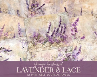 Lavender Lace Junk Journal Pages, Elegant Purple Floral Pearls Scrapbook Paper, Distressed Impressionist Watercolor Printable Backgrounds