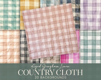 Gingham Cloth Backgrounds, Southern Country Linen Plaid Printable Scrapbook Papers, Grunge Rustic Western Decor Sublimation Collage Art Kit