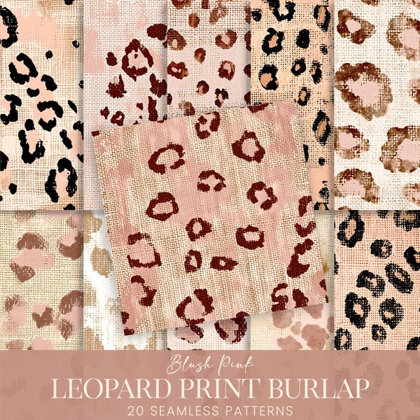 Leopard Print on Burlap Patterns, Distressed Blush Sackcloth Fabric Scrapbook Papers, Pastel Pink Shabby Chic Printable Collage Backgrounds