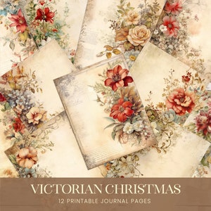 Antike viktorianische Weihnachten Floral Junk Journal Seiten, Vintage Winter Blumen digitales Papier, Urlaub Scrapbook Hintergrund, Collage zum Ausdrucken