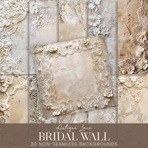 Antike Spitze Hintergründe, elegante Elfenbein Champagner Perlen druckbare Hochzeit Scrapbook Papiere, romantische Rosetten Grunge Gips Journal Seiten