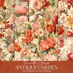 Antieke bloemen naadloze patronen, terracotta aquarel bloemen scrapbook papier, vintage Blush Mauve bloesems sublimatie, afdrukbare stof