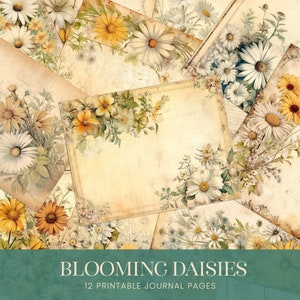 Blooming Daisies Junk Journal Pages, Vintage Daisy Flowers Watercolor Digital Paper, Floral Scrapbook Backgrounds, Collage Kit Printable