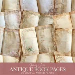 Antike Grunge Spitze Junk-Journal Buch Seiten, gealterte Vintage druckbare Schreibpapiere, abgenutzte beige Pergament Scrapbook Collage Kit