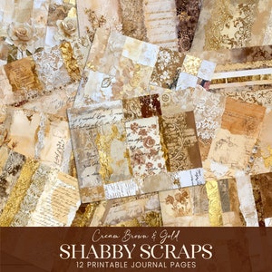 Creme Braun Junk Journal Scraps, Blattgold Shabby Digital Papiere, Grunge Wallpaper Swatch Seiten, Printable Scrapbook Collage Kit Hintergründe