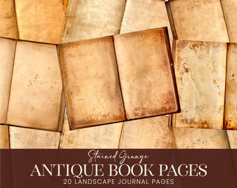 Antique Grunge Junk Journal Book Pages, Distressed Vintage Digital Printable Papers, Aged Stained Worn Parchment Scrapbook Collage Kit