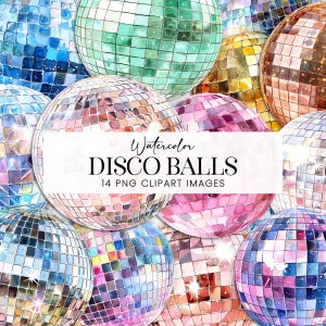 Retro Disco Balls Clipart, Srebrny szklany globus do tańca, Akwarela Rose Gold 1970s Różowy Kosmiczny Cowgirl Bachelorette Scrapbook Party Clipart