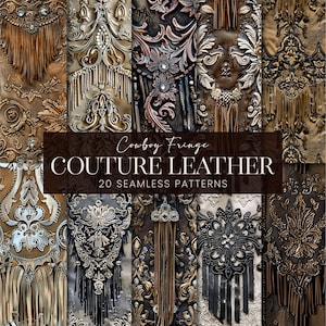 Patrones sin costuras de cuero con flecos, papeles de scrapbooking de estilo vaquero, damasco desgastado con relieve country western, fondos imprimibles de lujo