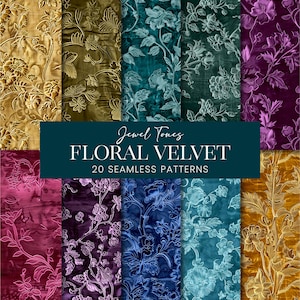 Motivi floreali in velluto senza soluzione di continuità, carta per scrapbooking in tessuto di velluto color gioiello, sfondi stampabili a sublimazione con fiori botanici in rilievo