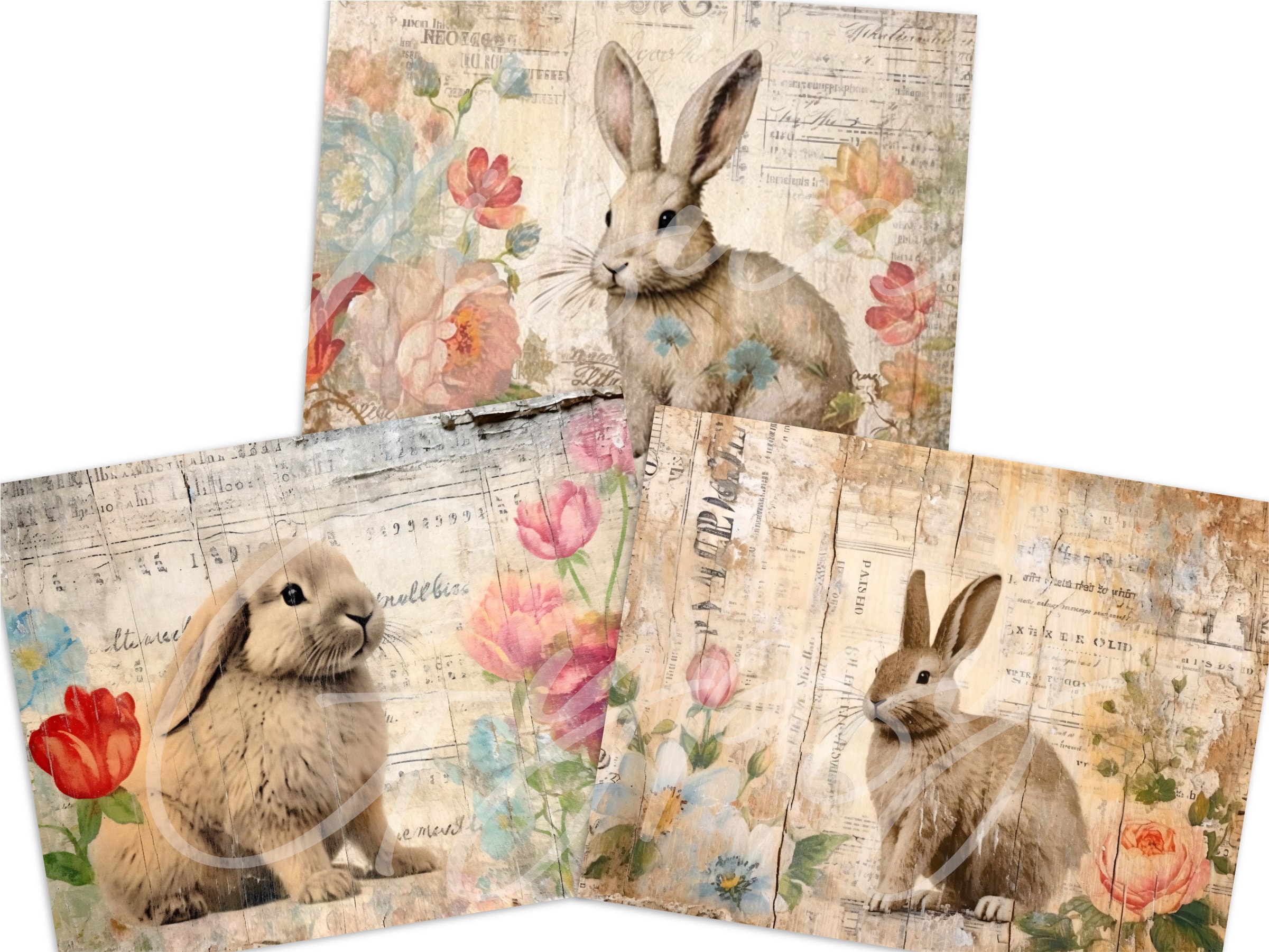 Spring Bunnies Junk Journal Pages, Antique Rabbits Distressed ...
