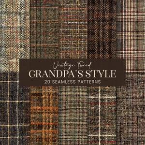 Vintage Tweed Musterdesigns, Großvater Kleidung Stoff Scrapbook Papiere, Grandpacore Antique Twill Fischgrät druckbare Hintergründe