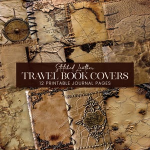Couvertures de carnet de voyage abîmées par les intempéries, pages en cuir vieilli antiques cousues, papiers de scrapbooking carnet de voyage usé, arrière-plans artistiques imprimables