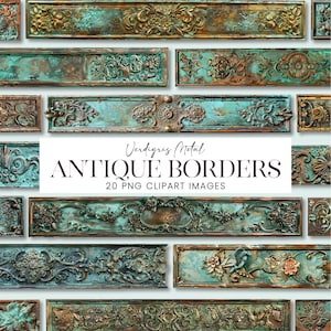 Verdigris Borders Clipart, Antiker Metallrahmen, Realistische Patina, Vintage Plaketten, Barock Rokoko Namensschilder, Journal Verzierungen