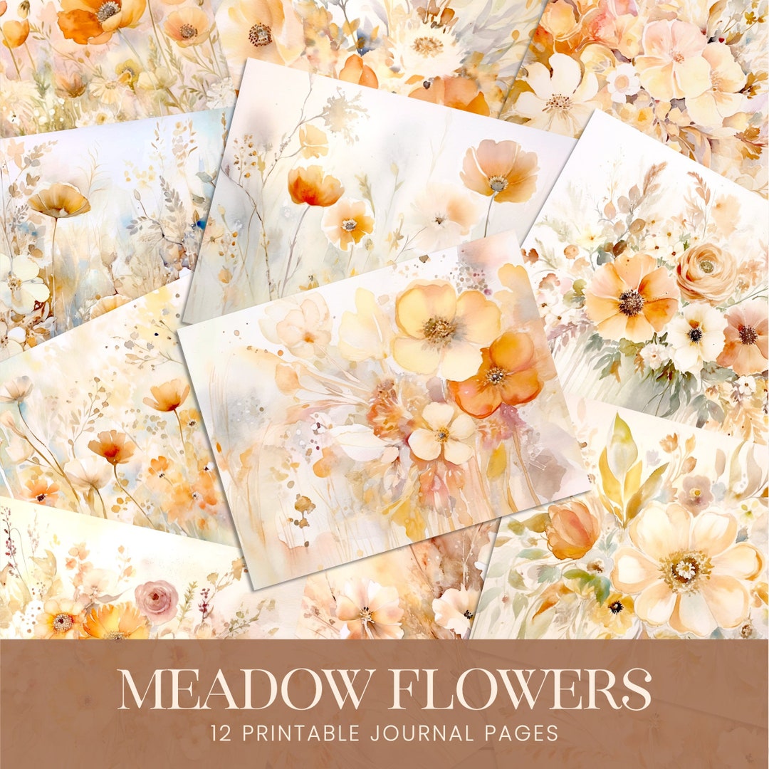 Meadow Flowers Junk Journal Pages, Pastel Floral Watercolor Digital ...