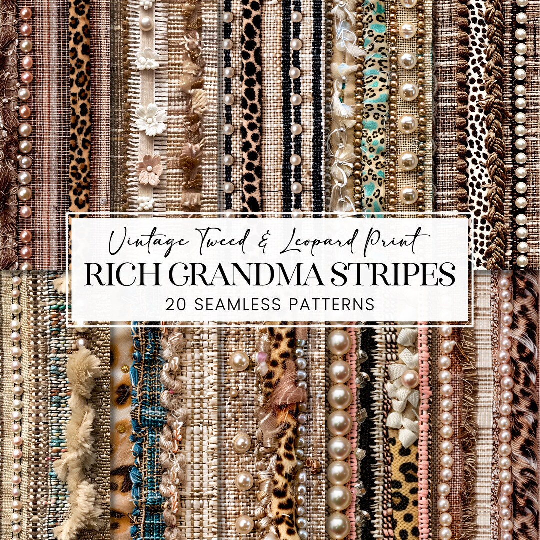 Vintage Striped Fabric Seamless Patterns, Embroidered Leopard Print ...