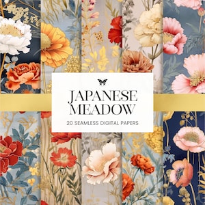 Japanische Blumen Muster, asiatische Garten digitale Papiere, Aquarell Blumenwiese Malerei Journal Planer Scrapbook Hintergründe