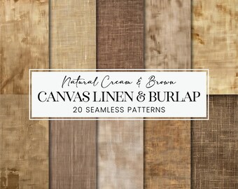 Natural Textures Seamless Patterns, Canvas Linen Burlap Fabric Scrapbook Paper, Grunge Stained Brown Beige Printable Sublimation Backgrounds