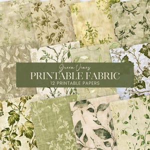 Carta per scrapbooking in tessuto con viti verdi, pagine di diario con foglie di vite, sfondi realistici in mussola di lino, tessuti per decoupage stampabili