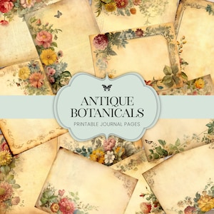 Antieke Botanicals Junk Journal Pagina's, Vintage Florals Aquarel Digitaal Papier, Oude Bloemen Scrapbook Achtergronden, Collage Kit Afdrukbaar