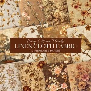 Papel para scrapbook de tecido floral marrom mel, páginas de diário de linho chinoiserie de outono, fundos de tecido blush marfim antigo, botânicos para impressão