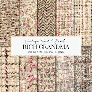 Vintage Stoff Musterdesigns, Oma Tweed Boucle Textur Scrapbook Papiere, Grandmacore Antique Twill Fischgrät druckbare Hintergründe