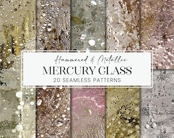 Mercury Glass Seamless Patterns, Hammered Metallic Scrapbook Papers, Silver Rose Gold Pewter Printable POD Backgrounds