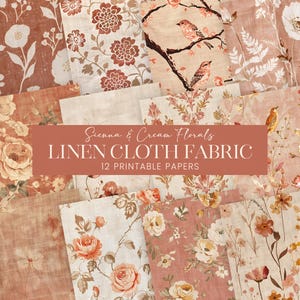 Papéis de scrapbook de tecido floral Sienna, páginas de diário de linho com flores de chinoiserie marfim, fundos de tecido de lona, tecidos com estampas botânicas