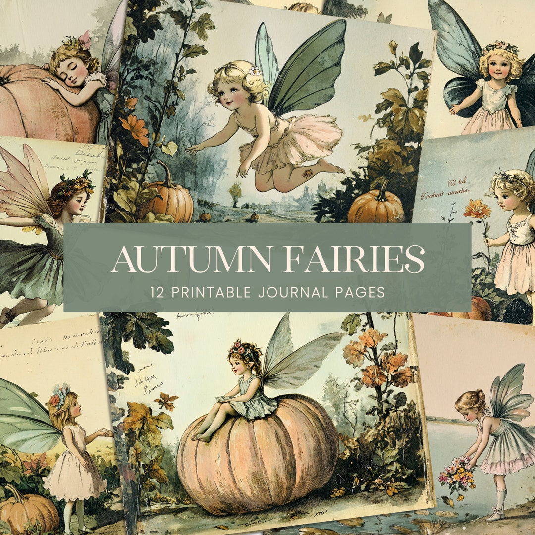 Vintage Fall Fairies Junk Journal Pages, Storybook Autumn Pumpkins ...