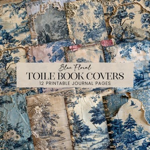 Copertine per diari stampabili in pizzo toile azzurro polvere, pagine in lino francese, carta per scrapbooking con pizzo floreale in iuta shabby chic