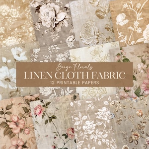 Papiers de scrapbooking en tissu floral beige, pages de carnet de chinoiseries françaises, arrière-plans en lin botanique ivoire, ensemble de textiles imprimables en tissu crème