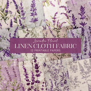 Tissu lavande, papier de scrapbooking, pages de journal floral violet, arrière-plans en mousseline de lin aux herbes botaniques, art textile pour découpage à imprimer