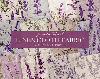 Lavender Fabric Scrapbook Paper, Purple Floral Journal Pages, Botanical Herb Linen Muslin Cloth Backgrounds, Printable Decoupage Textile Art