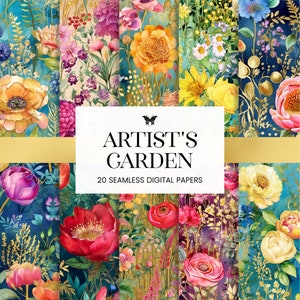 Jardin d'artistes, motifs floraux sans couture, fleurs sauvages modernes sur papier numérique, fond d'album à sublimation aquarelle fleurs des prés